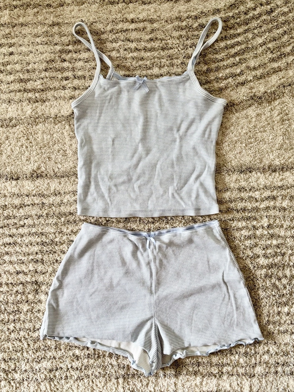 H&M Light Blue Ribbed Cami & Short Sleep Set